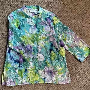 VTG Floral Sheer Button-Up Shirt